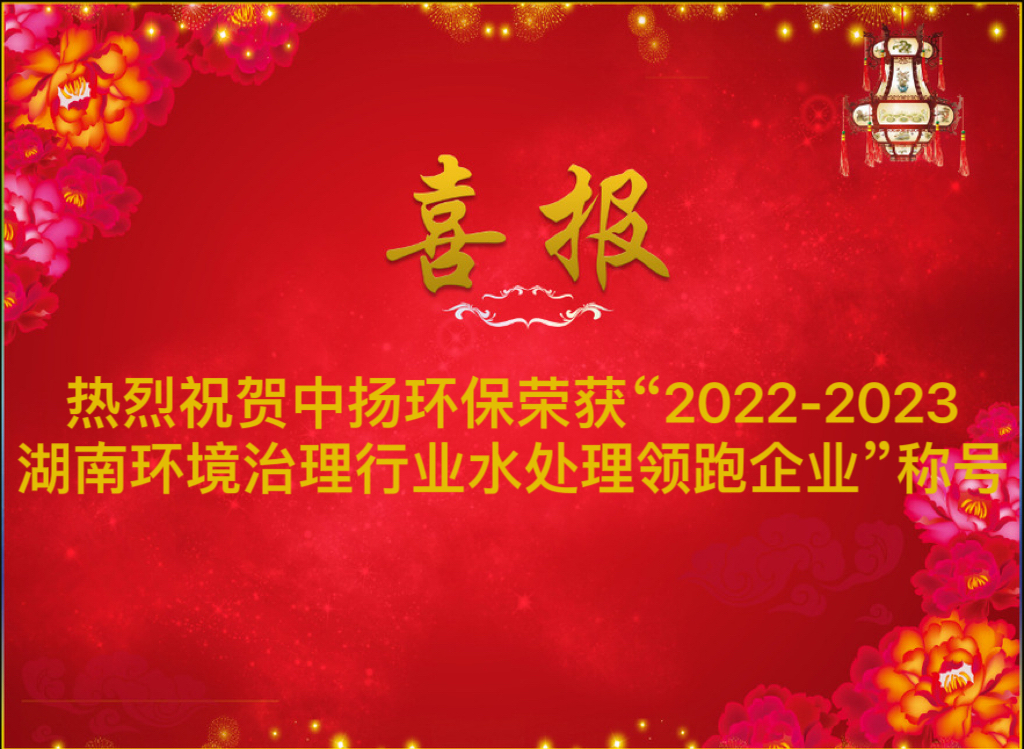 熱烈祝賀中揚環(huán)保榮獲“2022-2023湖南環(huán)境治理行業(yè)水處理領跑企業(yè)”稱號